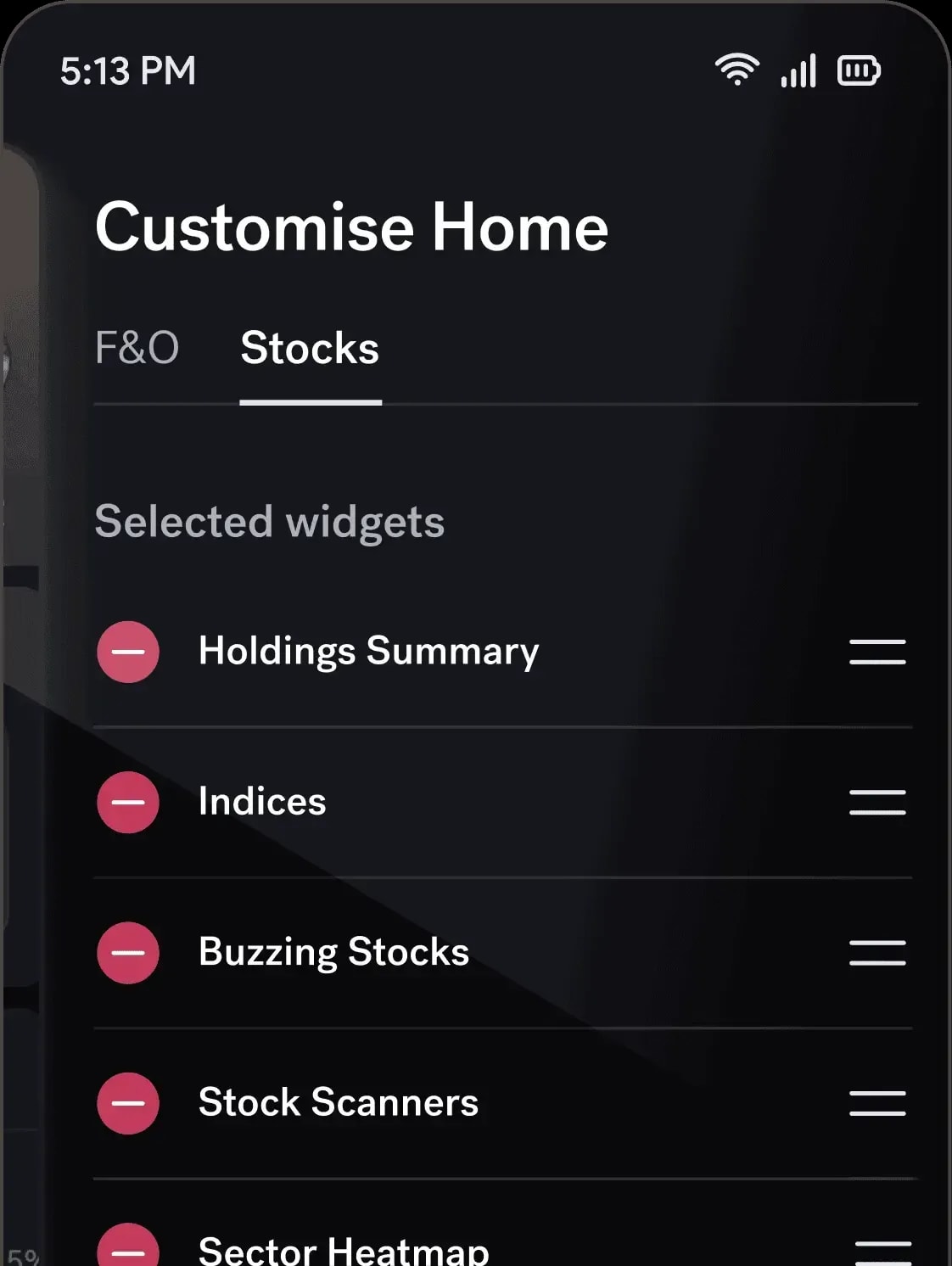 Customizable trading layout on Sahi app for personalized F&O and stock market analysis in India. Customizable trading layout on Sahi app for personalized F&O and stock market analysis in India.